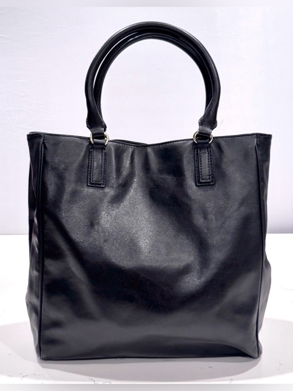 Barneys New York Black Leather Top-Handle Tote